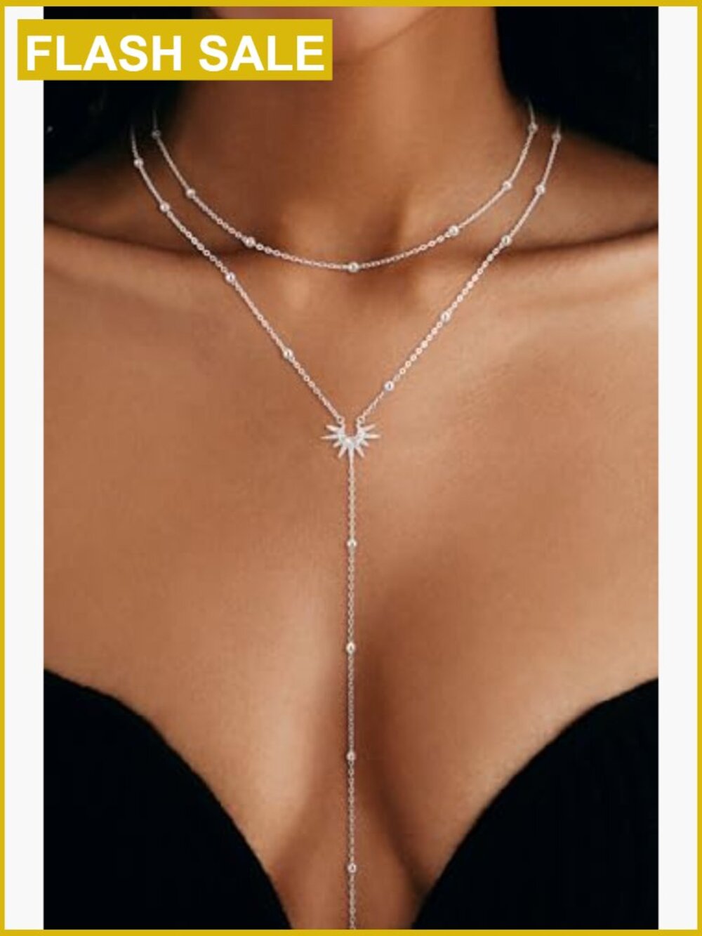 Dainty Y-Shaped Sun Pendant Lariat Necklace, 14k Gold Plated - Picture 4 of 7